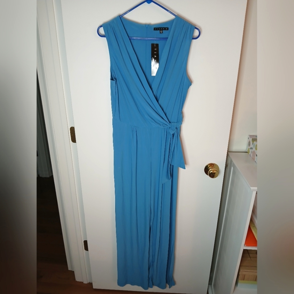 Tiana B. Vibrant Turquoise Sleeveless Jumpsuit, Size 10